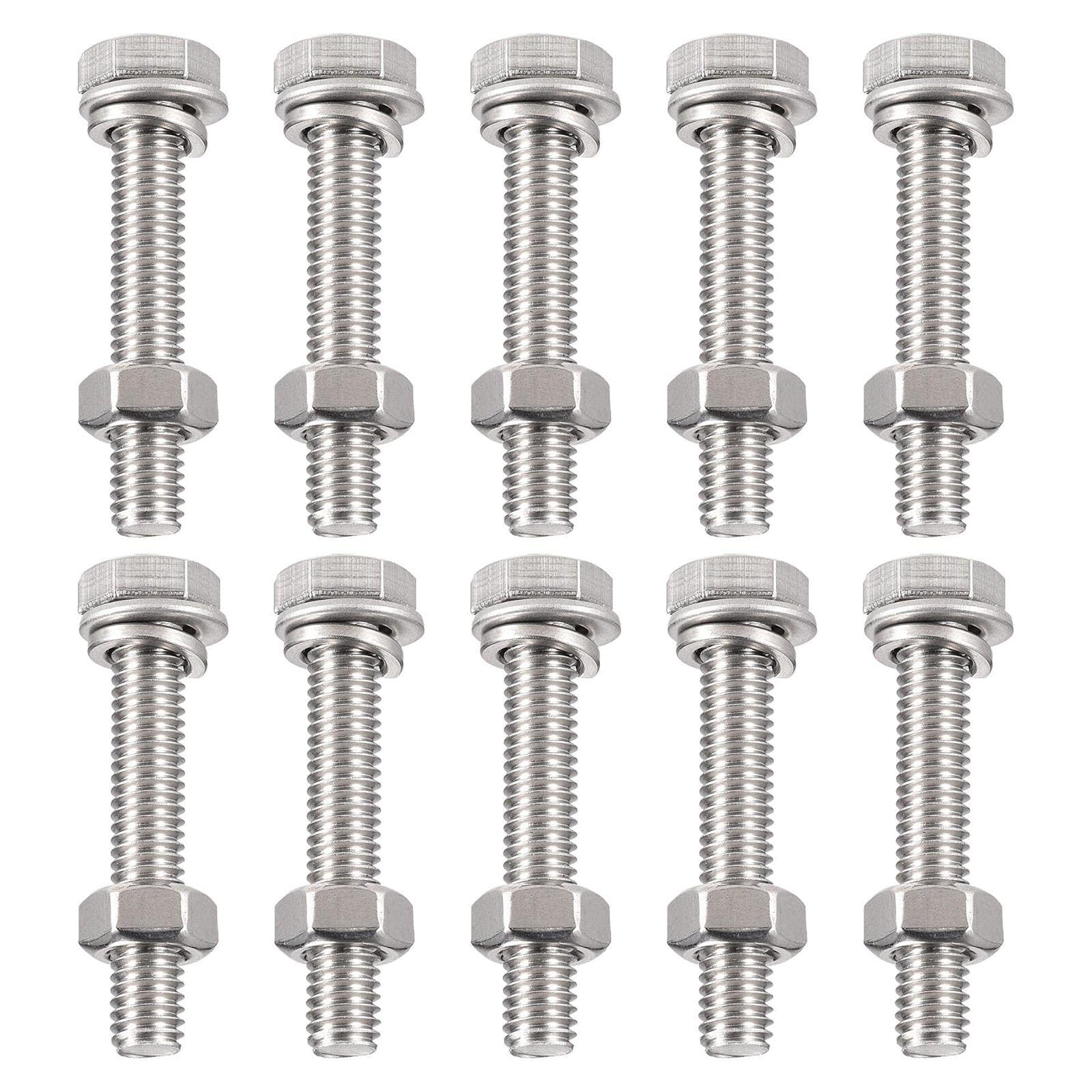 TA-VIGOR 10Pcs M6 x 35mm Hex Head Screws Bolts, Nuts, Flat & Lock Washers Kits, Fully Thread Hexagon Bolts, High Tensile Cap Screws for Metal Work, Automotive Machinery, Bike Motorcycles Repair