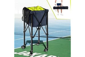 SPORFIT Tennis Ball Hopper Cart with Wheels, Portable Tennis Ball Basket Holds 150 Balls, Collapsible Aluminum Tennis Basket 
