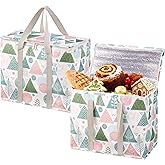 VENO 2 Pack Insulated Cooler Bag Reusable Grocery Shopping Bag, Food Delivery, Heavy Duty, Large Size, Durable Handles, Double Zippers, Lid, Collapsible (Pastel Forest, 2 Pack)