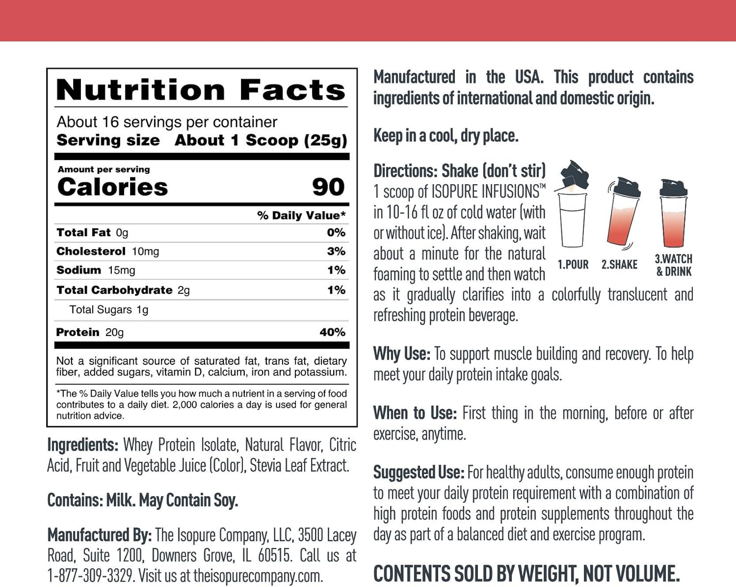 ISOPURE INFUSIONS, Refreshingly Light Fruit Flavored Whey Protein Isolate Powder, "Shake Vigorously & Infuses in a Minute", Mixed Berry, 16 Servings: Health & Personal Care