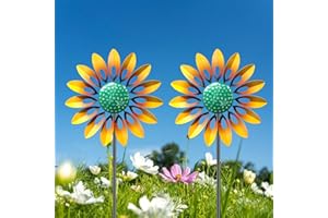 Sunflower Wind Spinners Outdoor, MeyRolizn Metal Pinwheel Wind Sculpture with Stake, Small Windmill for Garden Lawn Yard Pati