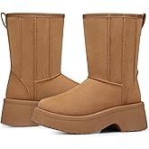 SHIBEVER Women's Snow Boots Winter: Suede Fur Lined Waterproof Anti-Slip Furry Platform Women Ankle Snow Boots