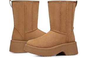 SHIBEVER Women's Snow Boots Winter: Suede Fur Lined Waterproof Anti-Slip Furry Platform Women Ankle Snow Boots