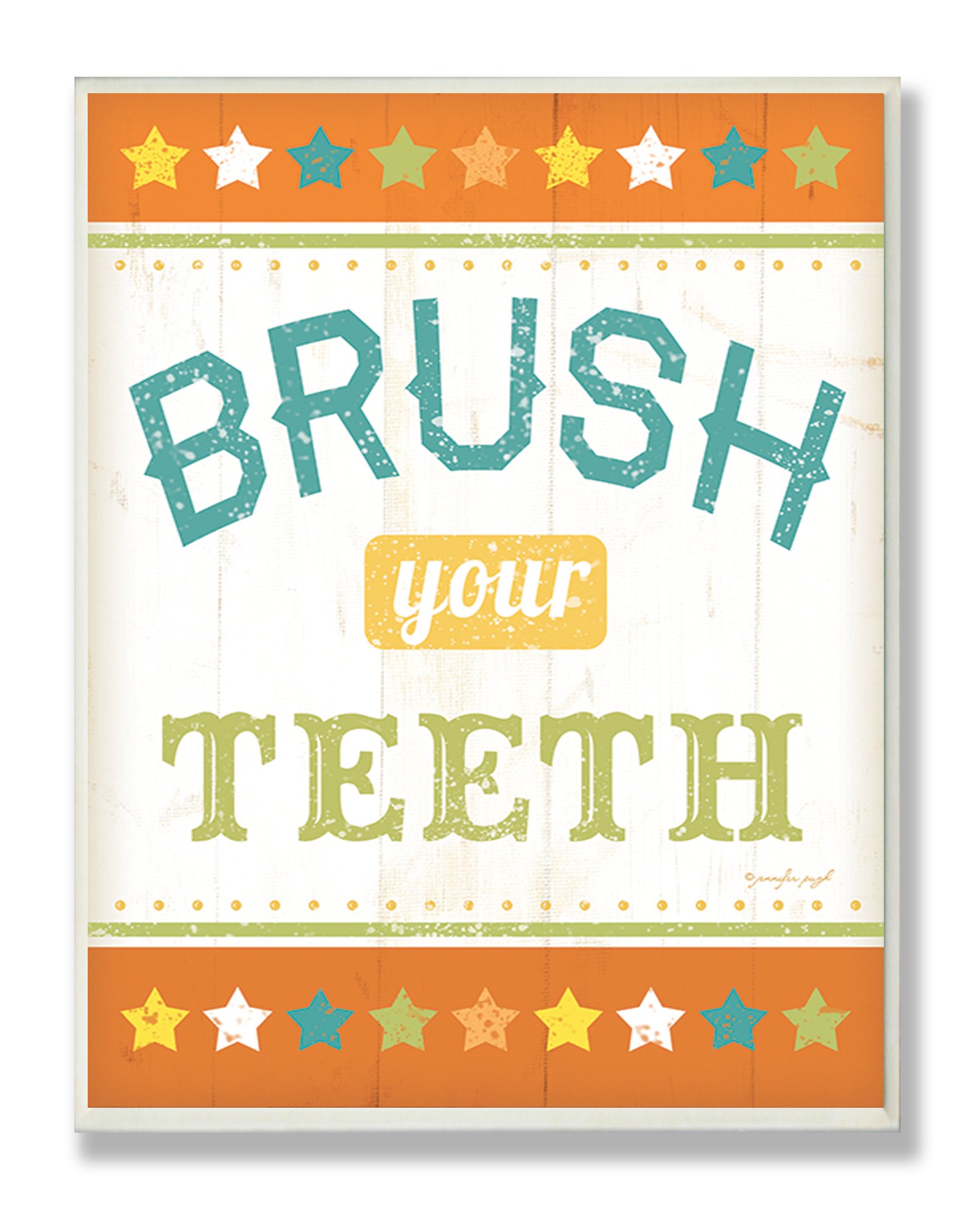 Stupell Home Décor Brush Your Teeth Colorful Bathroom Wall Plaque, 10 x 0.5 x 15, Proudly Made in USA