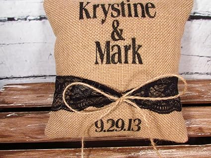 Amazon Com Burlap Lace Rustic Wedding Ring Bearer Pillow Case