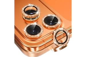 BERFY Camera Lens Protector for iPhone 17 Pro/17 Pro Max, Glitter Bling Aluminum Alloy Metal Ring, 9H Tempered Glass Camera Cover Screen Protector Accessories, Anti-Scratch, Case Friendly, Orange