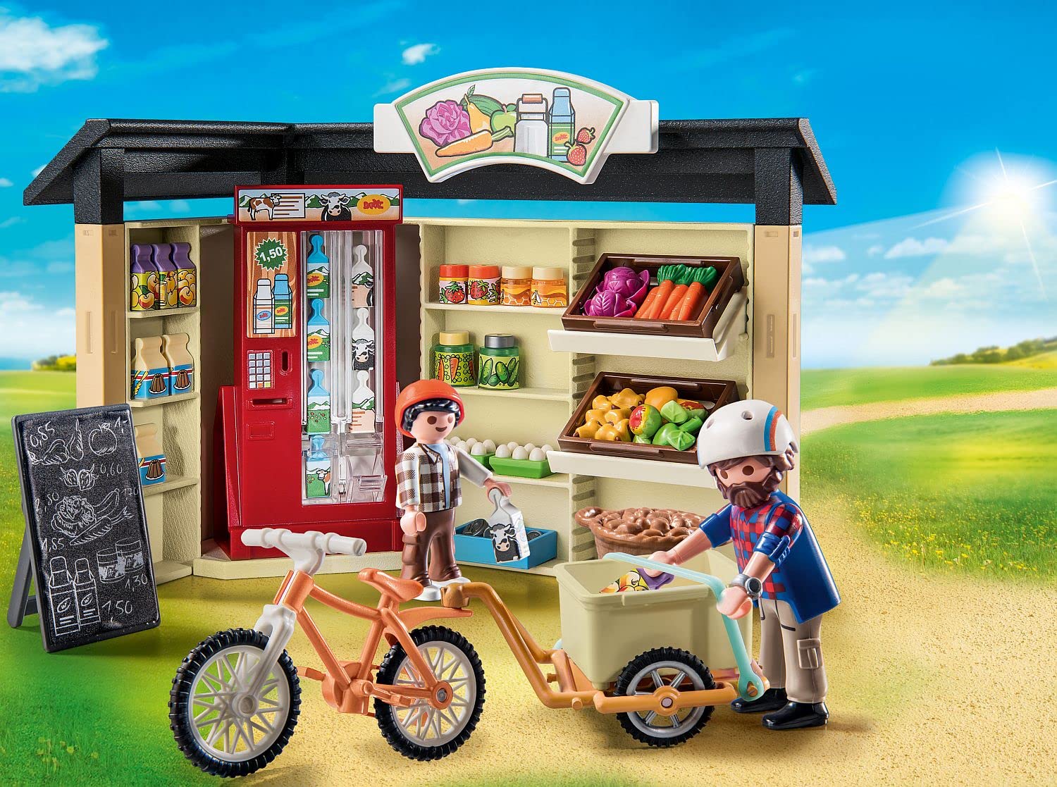 PLAYMOBIL Country 71250 24-Stunden-Hofladen, Fahrrad mit Anhänger, Lebensmittelladen für den Bio-Bauernhof, Nachhaltiges Spielzeug für Kinder ab 4 Jahren 4