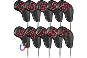 FINGER TEN Golf Club Iron Head Covers Magnetic Closure PU Leather Both Sides for Right Left Handed Golfer 11 10 Pack, Iron Go