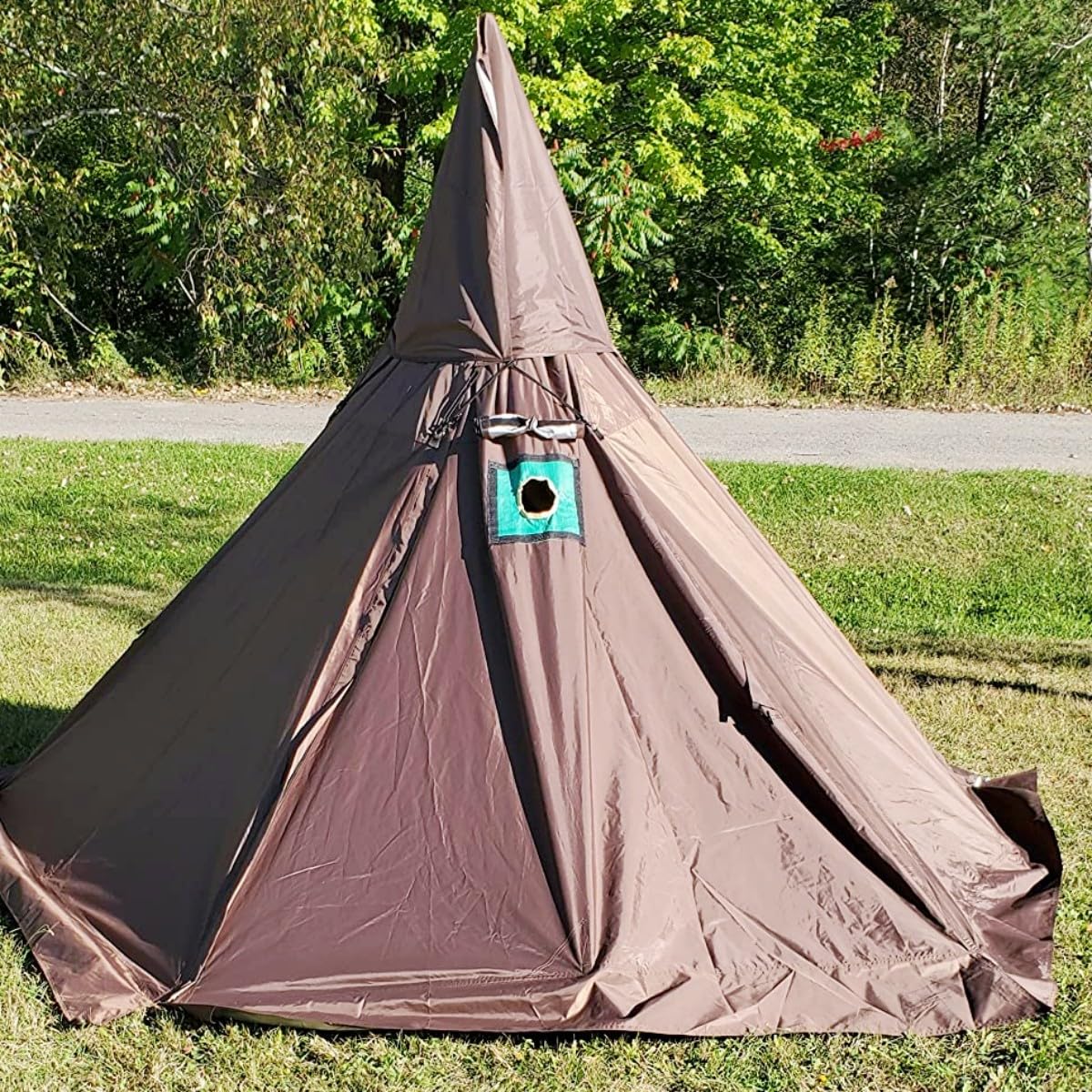 Outdoor Portable Waterproof Camping Pyramid Teepee Tent Pentagonal Adult Tipi Tent with Stove Hole (Brown)