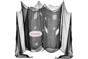 niurui Halloween Black Creepy Cloth , Spooky Halloween Decoration Outdoor, for Haunted House Doorway Outdoor Decoration Party Supplies (48 x 240 in.)