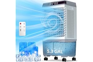 KEGIAN Swamp Cooler, 1800CFM Evaporative Air Cooler with 5.3-Gal Tank, 12H Timer, 120° Oscillation, 3-IN-1 Portable Evaporative Cooler, Cooling Fan for Room Office Garage Indoor Outdoor Use (31IN)