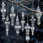 Mifoci 8 Pcs 6 Inch Mercury Glass Finial Christmas Ornaments Hanging Christmas Finials Glass Ornaments Assorted Mercury Decor for Vintage Holiday Xmas Tree Decoration(Clear)