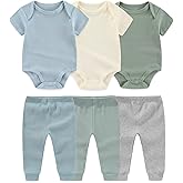Ruliby Baby Bodysuit and Pant Set 6-pcs Ribbed Soft Infant Boy Girl Clothes Outfits