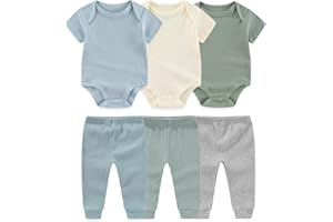 Ruliby Baby Bodysuit and Pant Set 6-pcs Ribbed Soft Infant Boy Girl Clothes Outfits