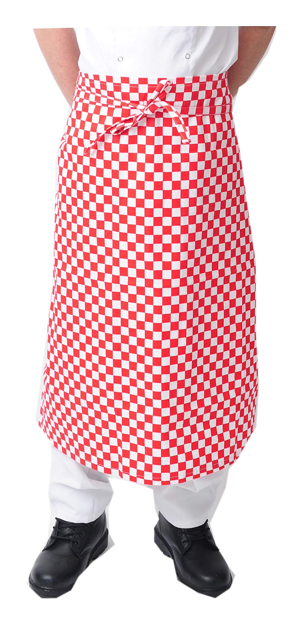 Black Pepper Polycotton Long Waist Apron-No Pocket, Professional Home Kitchen Apron for Chefs, Waiters, Cooks, Catering, Bar Staff, Red Stripe, Pack of 1