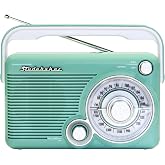 Studebaker SB2002TE Portable AM/FM Radio with Headphone Jack and Aux-in Jack with AC/DC Power (Teal/White)