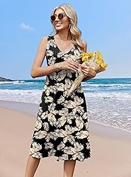Zeagoo Women Pleated Summer V Neck Sundress 2025