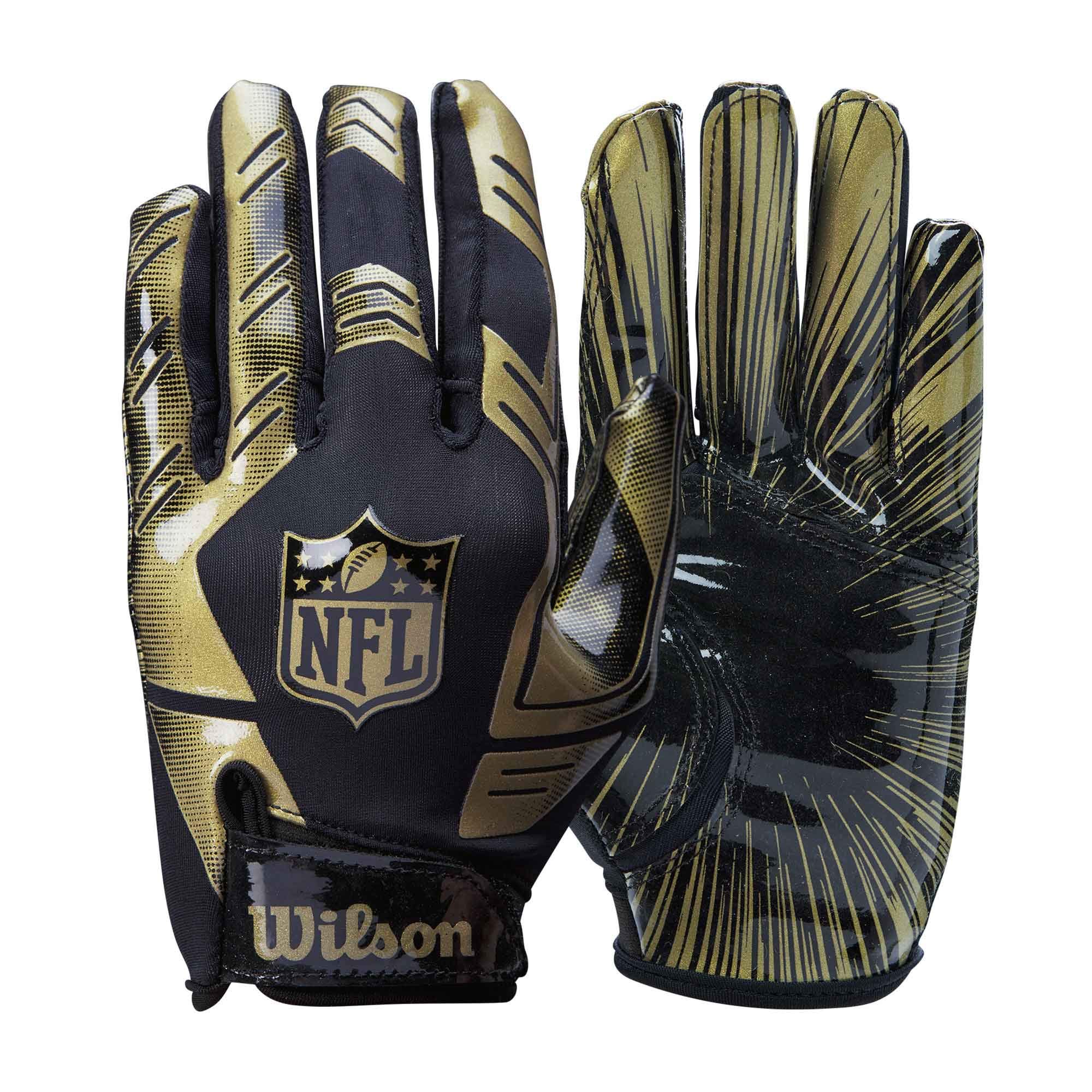 Wilson NFI Stretch Fit Receivers Glove American Football, Black/Gold, One Size
