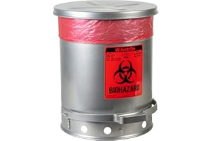 Justrite 05934 SoundGuard Steel Biohazard Waste Container with Foot Operated Cover, 10 Gallon Capacity, 13-15/16" OD x 18-1/4