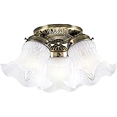 Westinghouse 6668600 Three-Light Flush-Mount Interior Ceiling Fixture, Antique Brass Finish with Frosted Ruffled Edge Glass