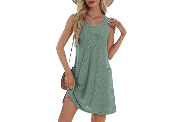 BKRIVE Coverup Summer Dresses for Women 2026 Eyelet Casual Loose Sleeveless Sundresses Tank Dresses with Pockets