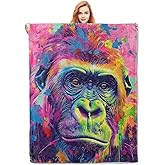 VANZEV Colorful Gorilla Blanket,Cute Animal Flannel Throw Blankets,Soft Warm Lightweight Cozy Plush Throws for Bedroom Sofa Office Home Decor Gifts for Women Girls 60"x50"
