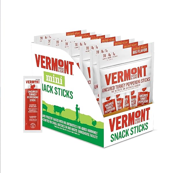 VERMONT SMOKE & CURE MEAT STICKS – UNCURED TURKEY PEPPERONI – PROTEIN SNACKS, NO ANTIBIOTICS OR ADDED HORMONES, HIKING SNACKS – 8-COUNT POUCH, PACK OF 48