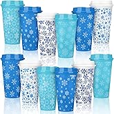 Pickmesh 12 Pack Winter Reusable Coffee Cup 16 oz Winter Tumblers with Lid Plastic Coffee Mug Travel Mug Thanks Gifts for Hot and Cold Drinks(Snowflake)