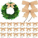 24 Pieces Burlap Bows Decorative Christmas Bows Knot Ornament Bows Small Linen Handmade Wreath Bow for Christmas Tree Decoration Festival Holiday Party Package Supplies, 3 Inch