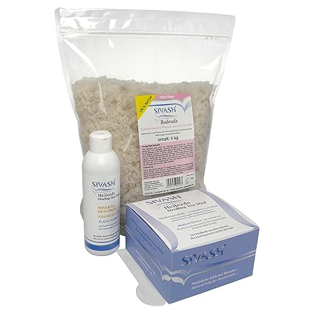 Schuppenflechte (Psoriasis) und Neurodermitis-Behandlungsset: Gebrauchsfertige SIVASH-Heilerde (Soleschlick) 1 kg + Spatel + 