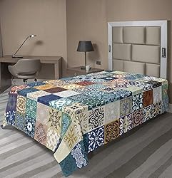 Ambesonne Moroccan Flat Sheet, Patchwork Pattern