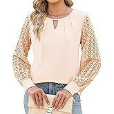 Anytree Womens Long Sleeve Shirts V-Neck Lace Tops Business Casual Blouses Tee Trendy 2024 Fall Fashion Shirt