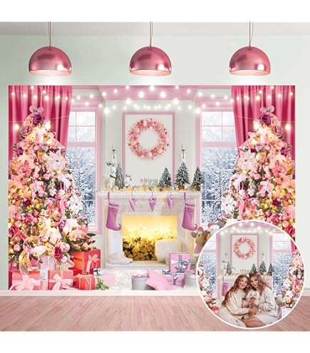Amazon.com : Zliisang 7x5ft Pink Christmas Fireplace Backdrop for