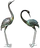 Wonders Shop Outdoor/Indoor Large Size Accent Metal Classic Crane 38" - 42" Patina Figurine Statues Bird 2pcs