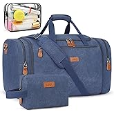 Canvas Mens Duffle Bag for Travel - Expandable 50L Weekender Bags with Toiletry Bag, Overnight Bag Travel Duffel Carry On Luggage with Removable Shoulder Strap, Durable & Water-Resistant