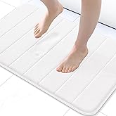 Buganda Memory Foam Bath Mat, 24" x 16", Ultra Soft and Non-Slip Bathroom Rugs, Water Absorbent and Machine Washable Bath Rug for Bathroom, Shower, and Tub, White