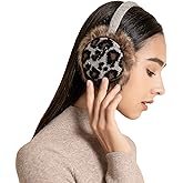 ZLYC Winter Faux Fur Adjustable Earmuffs Cute Knit Fuzzy Ear Muffs for Women Girls (Leopard Gray)