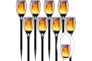 FITSAN 8Pack Solar Torch Light with Flickering Flame, Upgraded 3in1 Solar Lights Outdoor Hanging Lantern, Waterproof Landscape Decoration Lighting for Garden Yard Pathway Driveway, Auto On/Off