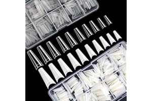 FEBSNOW 1000 PCS French Coffin Ballerina Nail Tips Acrylic Nails Artificial Half False Flake Nail Tips 10 sizes with Clear Plastic Cases for Nail Salon Nail Shop DIY Nail Art Ballerina Nails