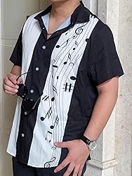 Gwnnb Music Bowling Shirts for Men Music Note Print
