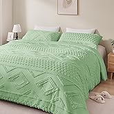 YIXWZAS Boho Queen Comforter Set Sage Green with Sheets, 3 Pieces Tufted Queen Comforter Sets Boho Bedding Cream Soft Warm Neutral Comforter Sets for All Seasons