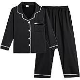 Vopmocld Big Girls Button Down Pajama Sets Long Sleeve Long Pants Cute Piping Jammies Soft Cozy Sleepwear with Pockets