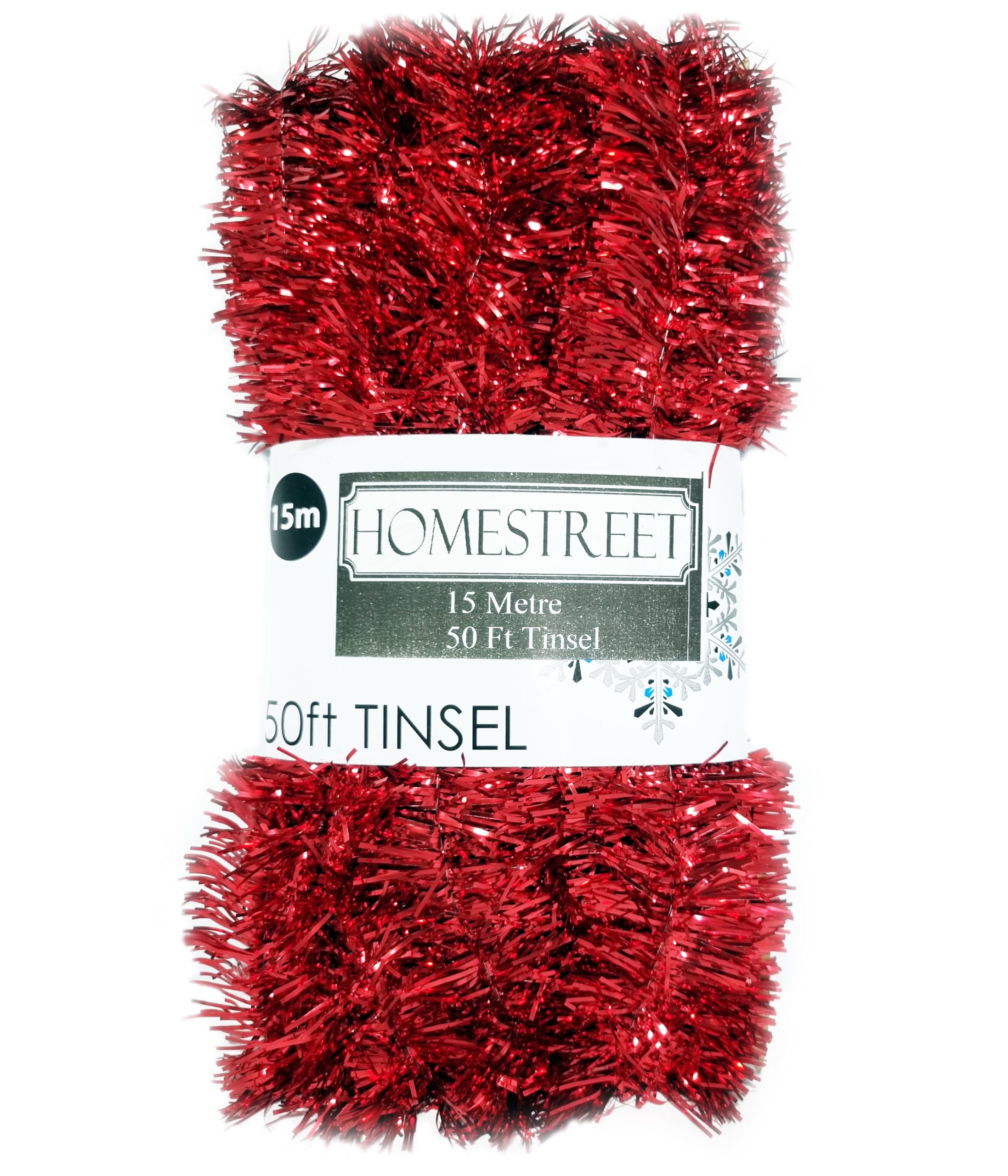 Homestreet Very Long Christmas Tinsel in Red, Gold Or Silver, 50 Foot 15 Metres Xmas Holiday Home Office Decoration (RED)