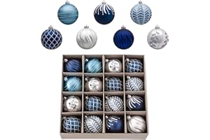 Valery Madelyn Christmas Ornaments Set, 16ct Navy Blue and Silver Shatterproof Fall Christmas Tree Decorations Ball Ornaments Bulk, 3.15 Inches Elegant Hanging Ornaments for Xmas Trees Decor