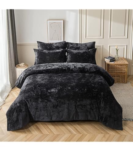 Fredsure Edredu00f3n De Terciopelo Envejecido, 3 Pzs, Negro King