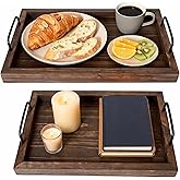 Besti Rustic Vintage Food Serving Trays (Set of 2) | Wooden Board w/Metal Handles | Stylish Farmhouse Decor Serving Platters | Small: 13.5" x 2 x 9.5, Large: 15.9" x 2" x 11.8" (Rustic Dark Brown)