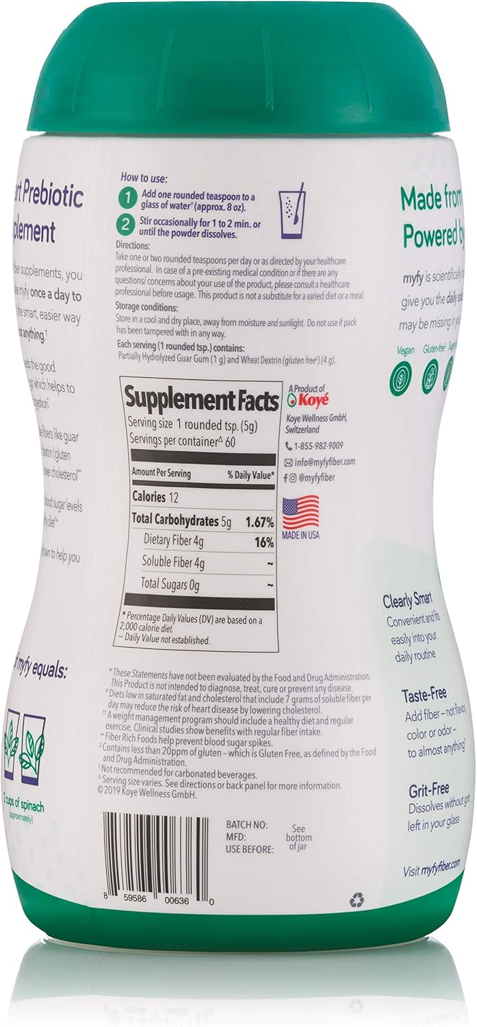 myfy - Your Natural Smart Prebiotic Fiber Supplement, 60 Servings - Premium Blend, Clearly Soluble, Taste-Free & Sugar-Free, Powder Supplement, 11.6 Ounce: Health & Personal Care