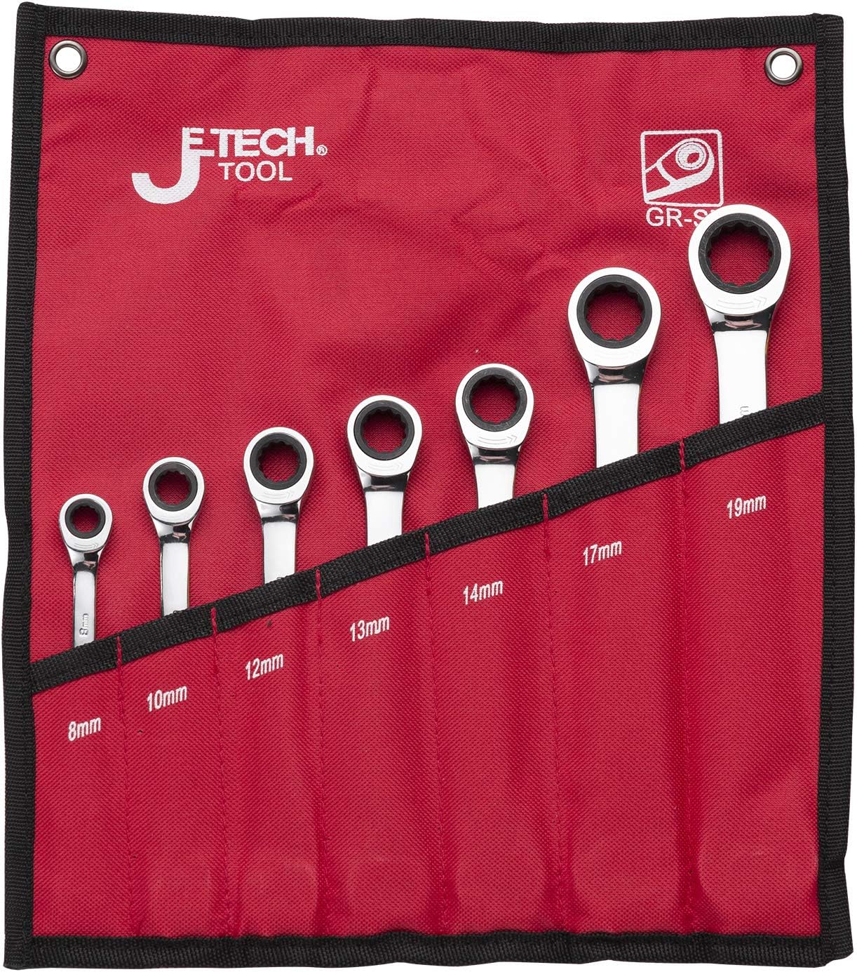 Jetech 7pc Gear Wrench Set, Metric 8-19mm, Industrial Grade Cr-V Steel Ratcheting Combination Wrench Set - Image 3