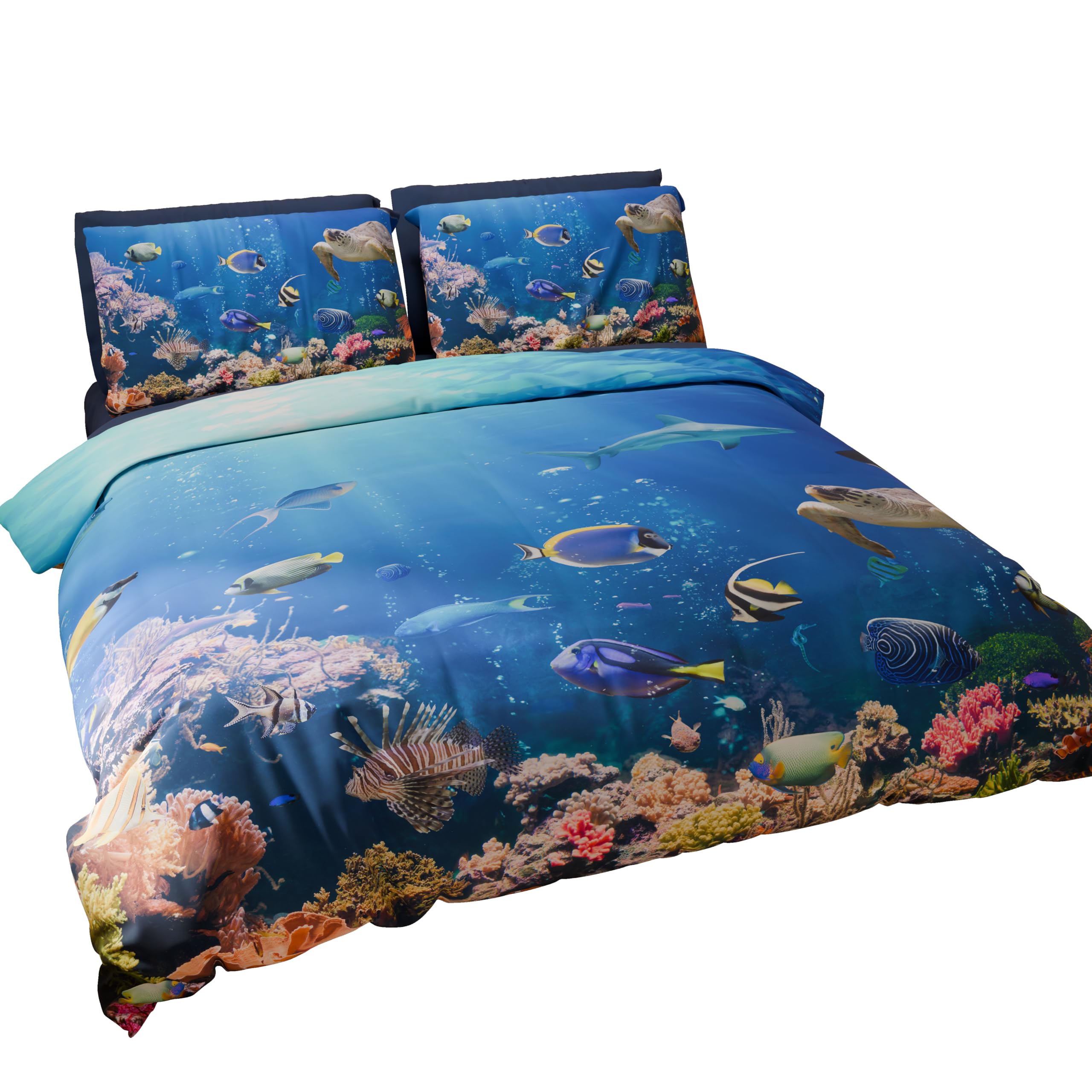 Copripiumino Digitale Tutto Stampato Microfibra Duvet Set, Quilt Covers, Bedding Sets, Satin Fabric, Aquarium Small Double — image 1