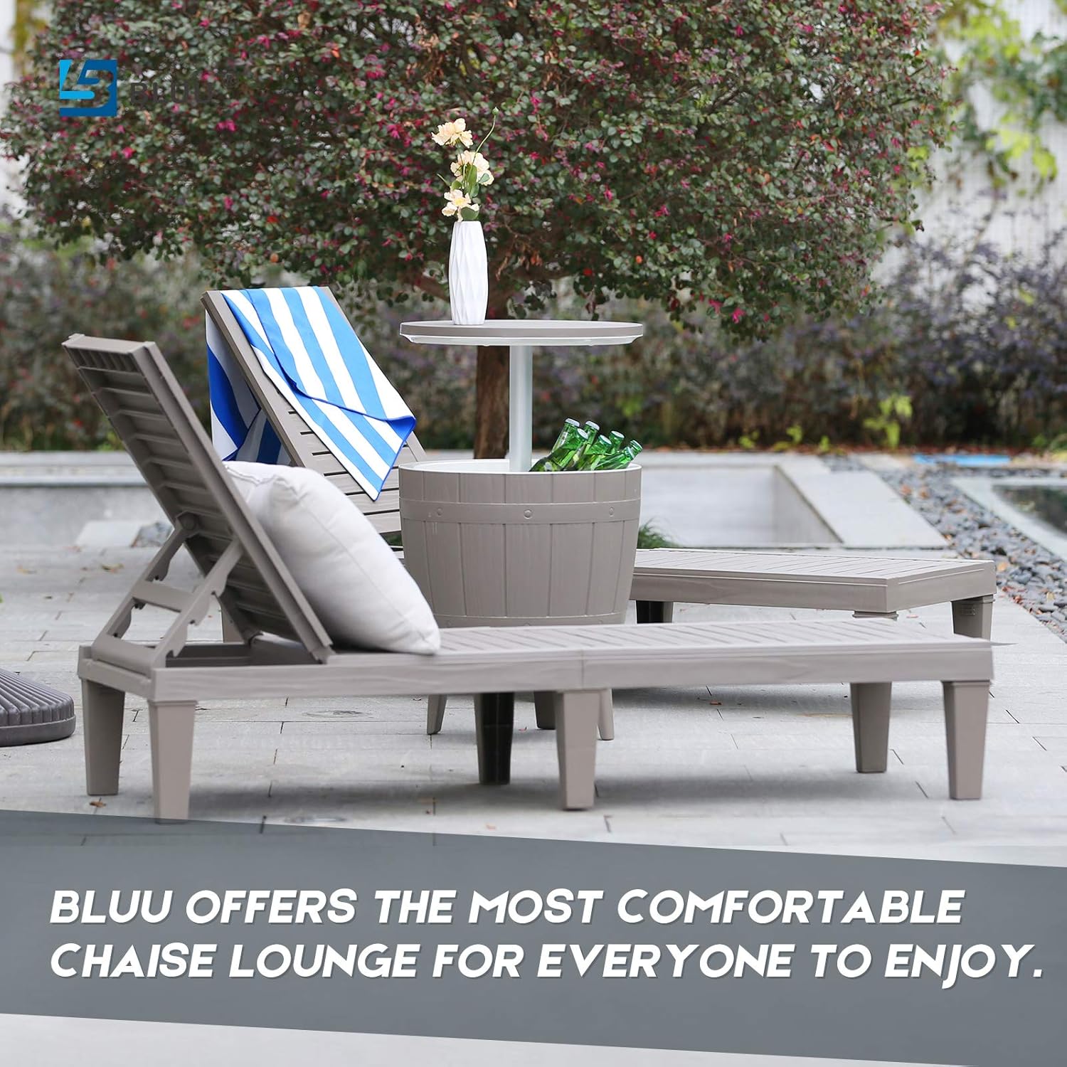 BLUU Chaise Lounge Chairs for Outdoor Patio Use | Adjustable with 5 Positions | Wood Texture Design | Waterproof | Easy to Assemble | Max Weight 330 lbs: Kitchen & Dining